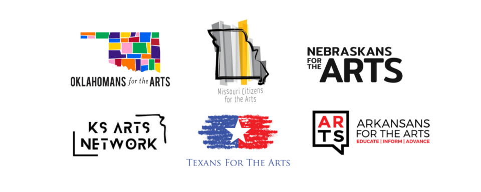 State Arts Advocacy Organization logos from Oklahoma, Missouri, Nebraska, Kansas, Texas, and Arkansas